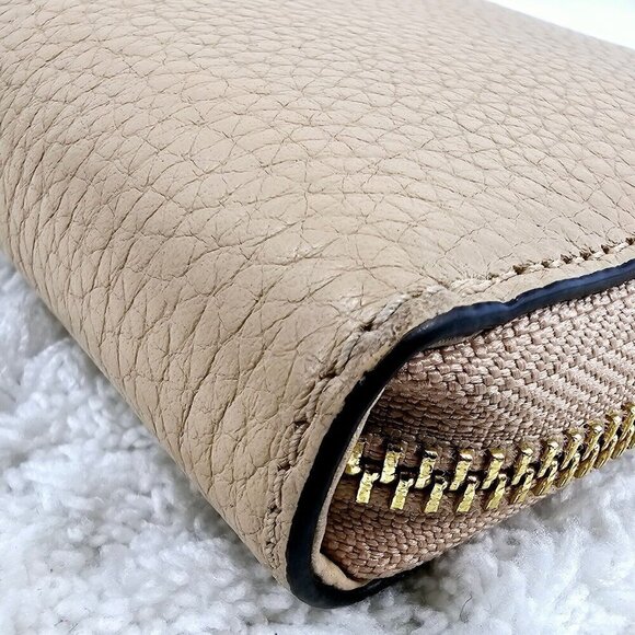 MICHAEL KORS Taupe Pebble Leather Jet Set Travel Zip Around Wallet Wristlet - Picture 12 of 16